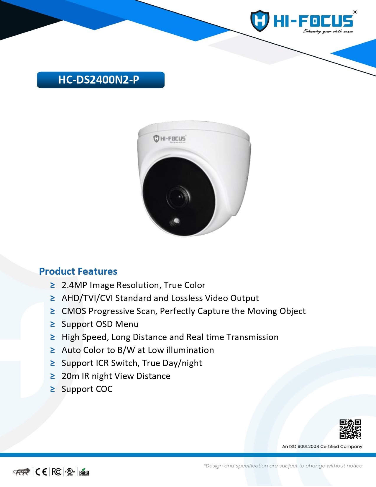 Hifocus_cctv_2.4MP_HD_Dome_Camera_HC-DS2400N2-P (1)_page-0001 HIFOCSU 2.4MP DOME HD - Image 1